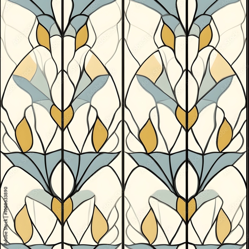 Abstract Stained Glass Window Design with Blue and Yellow Flowers Abstract Stained Glass Window Design with Blue and Yellow Flowers