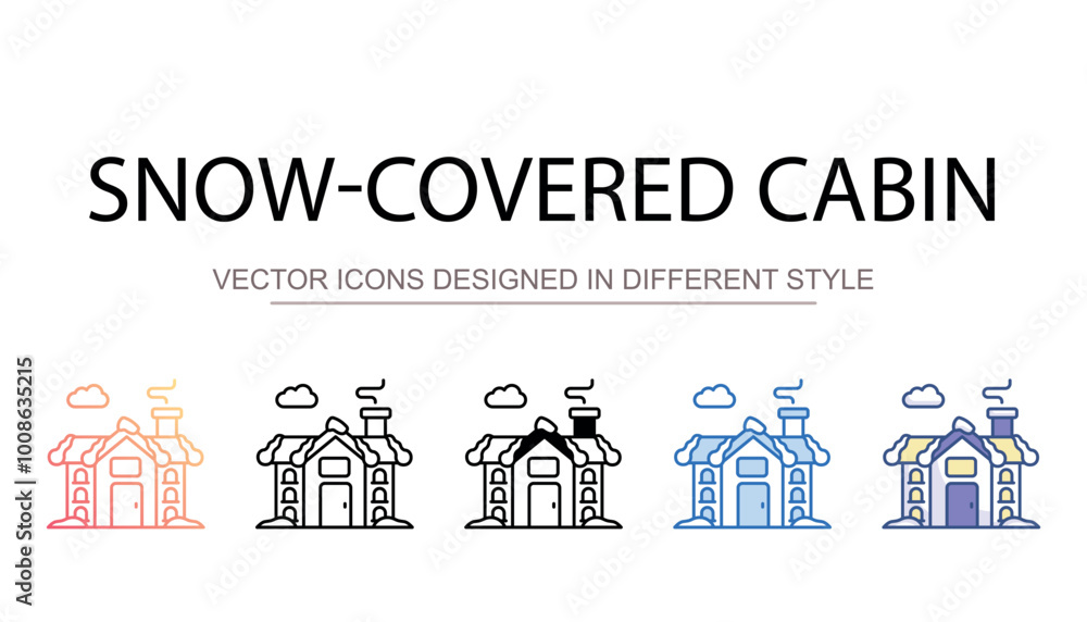 Snow-covered cabin icon design with white background stock illustration