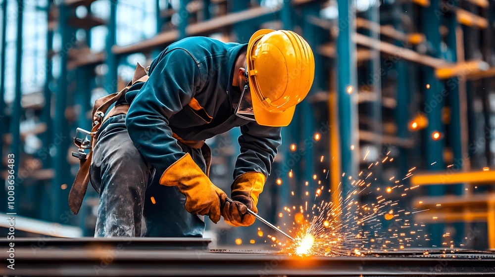 Construction worker using a welding torch Construction worker using a welding torch