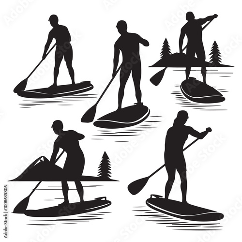 Paddle Boarding Silhouettes Iconic Water Sport Adventure Art