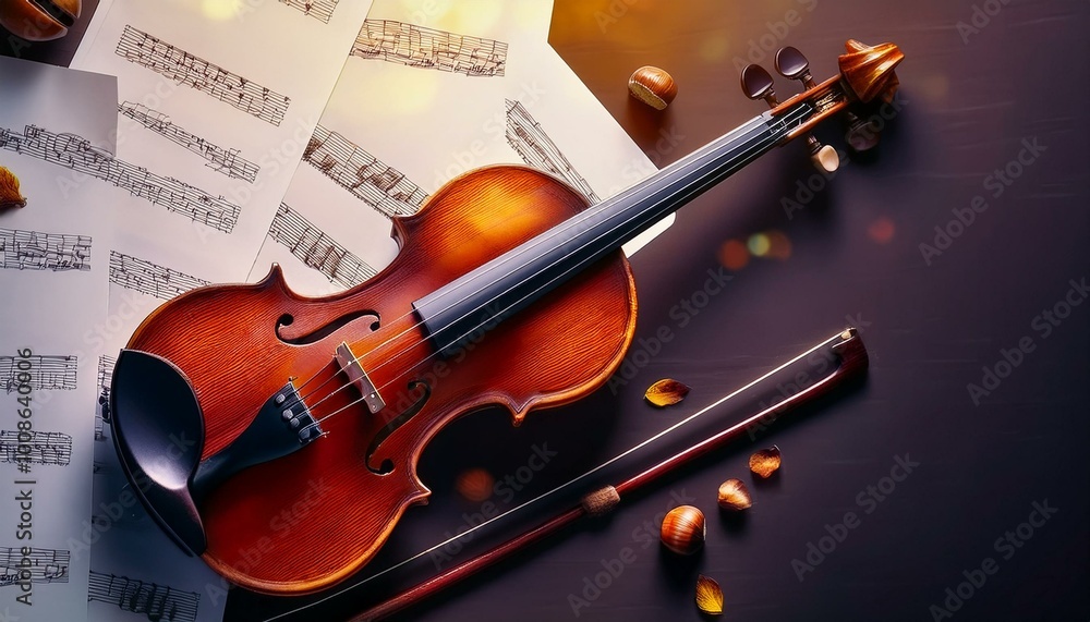 Fototapeta premium violin and bow on sheet