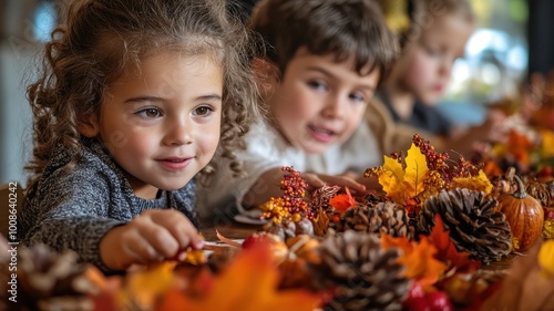 Children Making Autumn Decorations, Crafting, Learning, and Fun