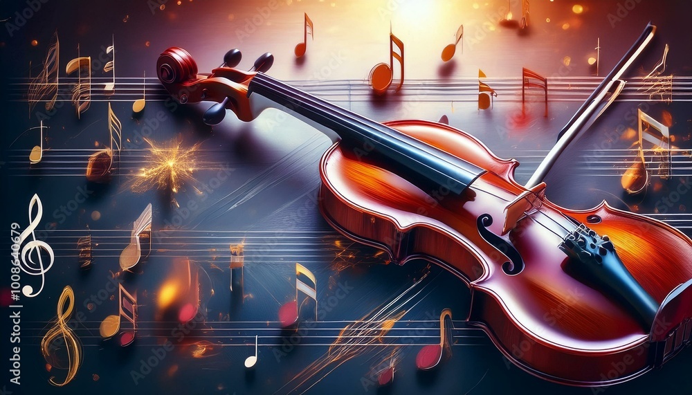 Fototapeta premium violin and music notes