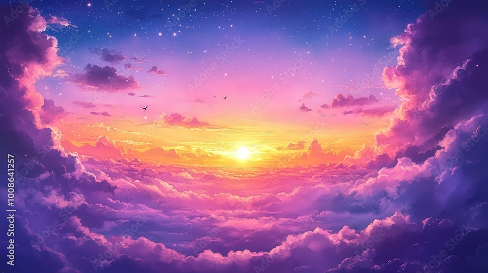 Serene Sunset Over Colorful Clouds Serene Sunset Over Colorful Clouds