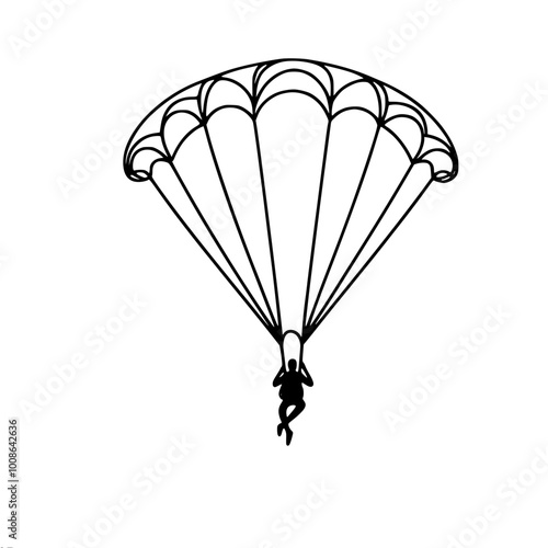 silhouette of a skydiver in the sky holding a parachute, extreme sports and exciting moments