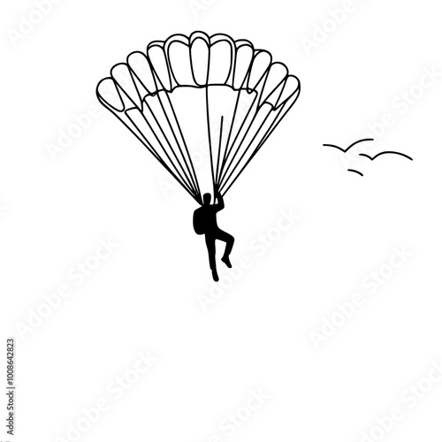Linear vector contour of a person flying with a parachute
parachutist in the sky with birds