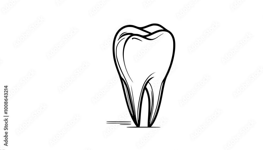 Black and white vector illustration of a tooth with crown and roots Black and white vector illustration of a tooth with crown and roots