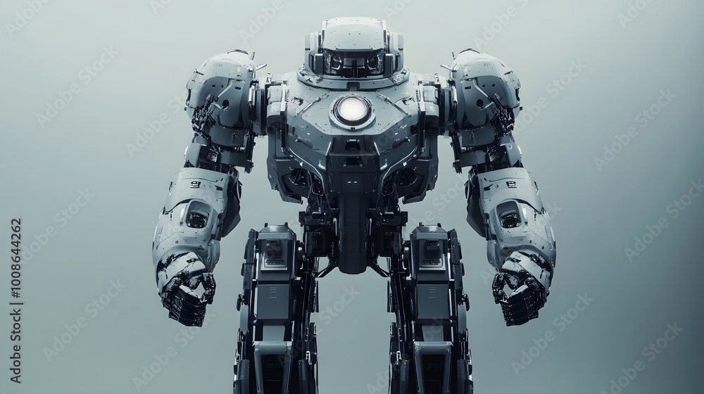 Futuristic mecha figure standing tall with advanced robotic features Futuristic mecha figure standing tall with advanced robotic features