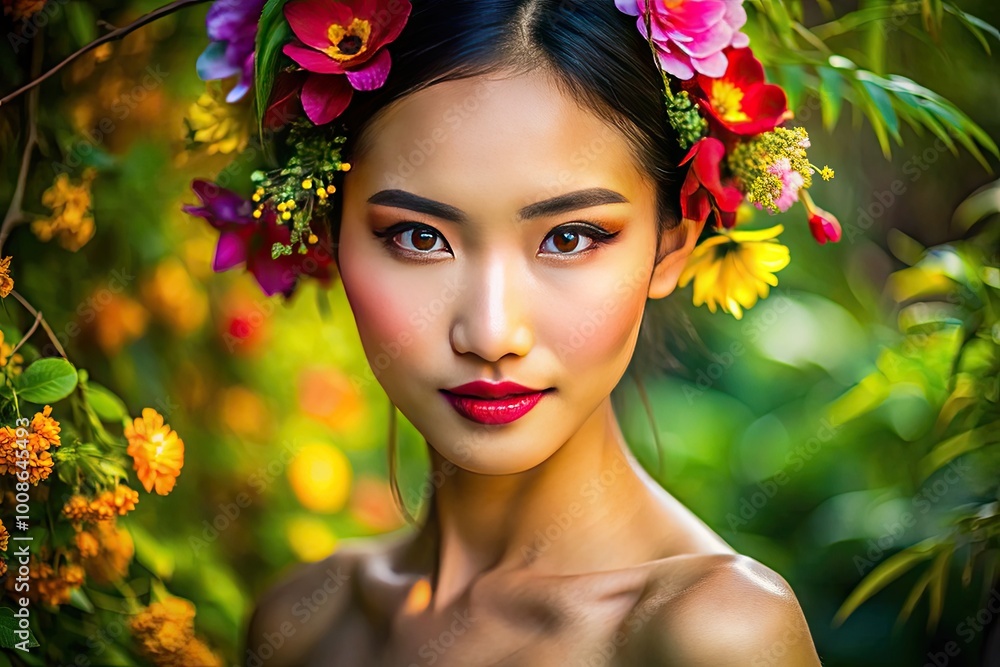 Naklejka premium Radiant Glowing Skin of Asian Origin Showcasing Natural Beauty and Healthy Complexion in Detail