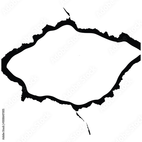 Torn Black Border with Irregular Shape on White Background
