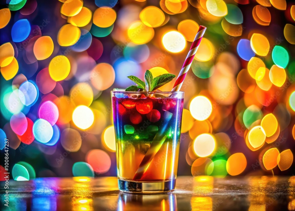 Refreshing beverage in a glass with a colorful straw, perfect for summer and party themes Refreshing beverage in a glass with a colorful straw, perfect for summer and party themes