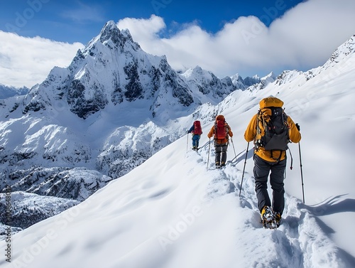 Mountaineers working as a teamwork