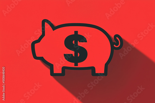 Piggy bank with dollar sign on vibrant red background. International Saving Day