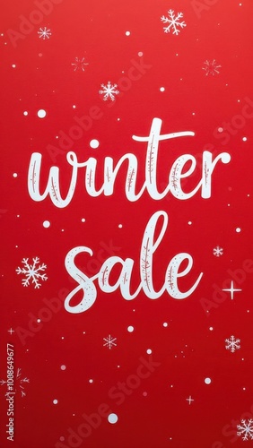 Winter sale announcement on red background with snowflakes