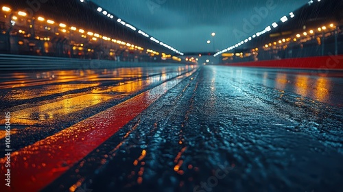 asphalt racing track illuminated under stadium lights during an exhilarating evening race capturing the adrenaline and excitement of motorsport action