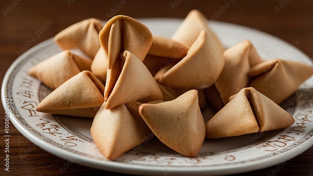 A plate of freshly opened fortune cookies, with tiny slips of paper bearing messages of good luck, fortune, and future predictions. A plate of freshly opened fortune cookies, with tiny slips of paper bearing messages of good luck, fortune, and future predictions.