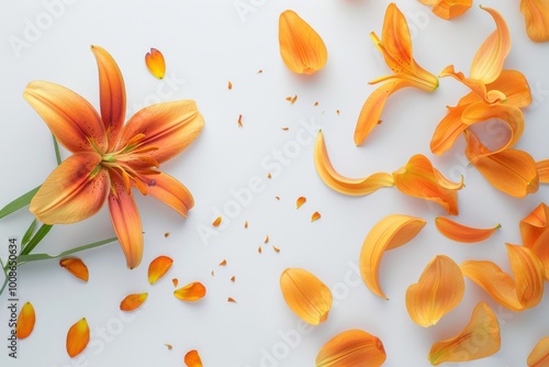 Creative Floral Design: Orange Lily with Artistic Petal Arrangement






