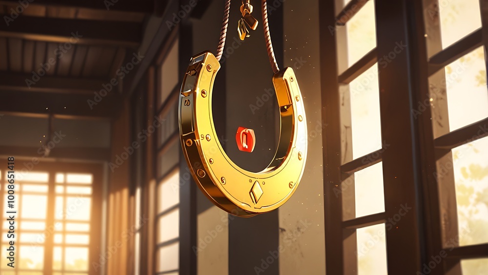 A horseshoe hung above the entrance of a house, believed to ward off negative energy and invite good fortune into the home. A horseshoe hung above the entrance of a house, believed to ward off negative energy and invite good fortune into the home.