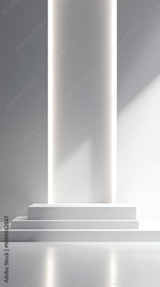 Obraz premium A minimalistic white column with light illuminating the space, perfect for showcasing products or art in a modern setting.