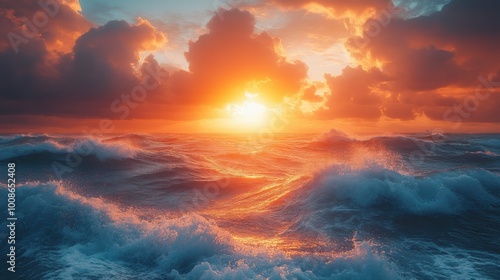 Sunset Over a Stormy Sea