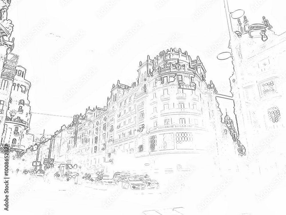 Obraz premium illustration, building, monument, black and white, outline, patt