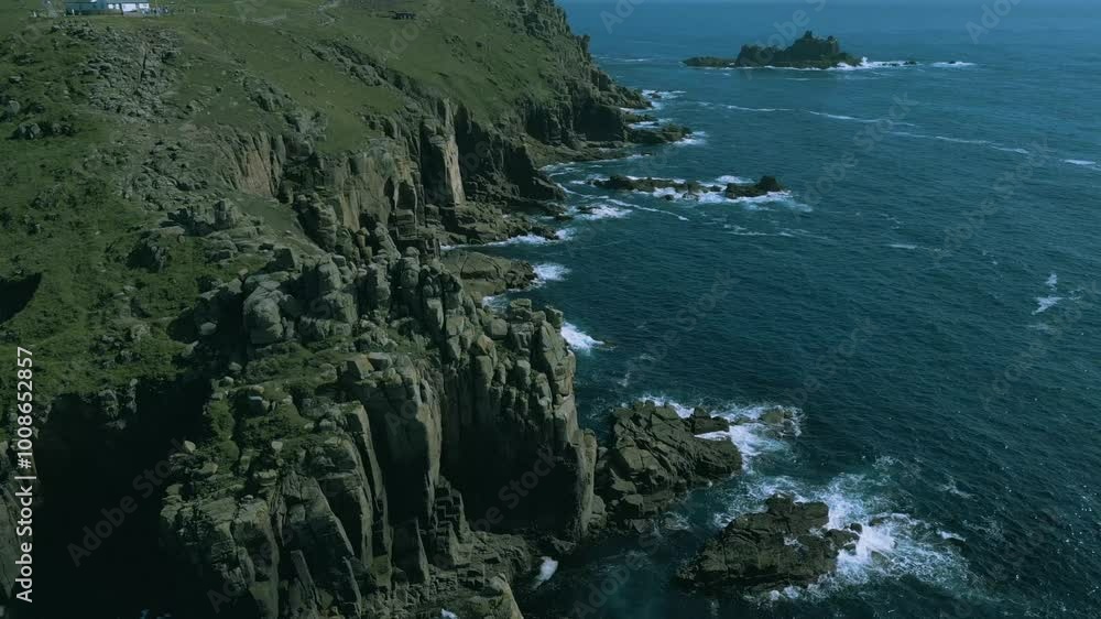 Cinematic video of the coast and ocean at Land's End in Cornwall Cinematic video of the coast and ocean at Land's End in Cornwall