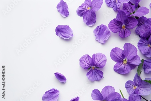Minimalist Floral Elegance: Delicate Purple Flowers Against White Background






