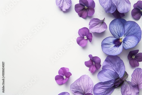 Minimalist Floral Elegance: Delicate Purple Flowers Against White Background