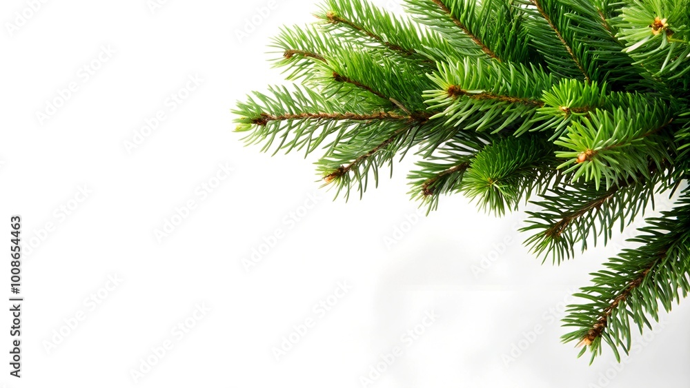 Obraz premium Branch, paw of a green spruce tree isolated on a white background for use in a design with a meth for text.