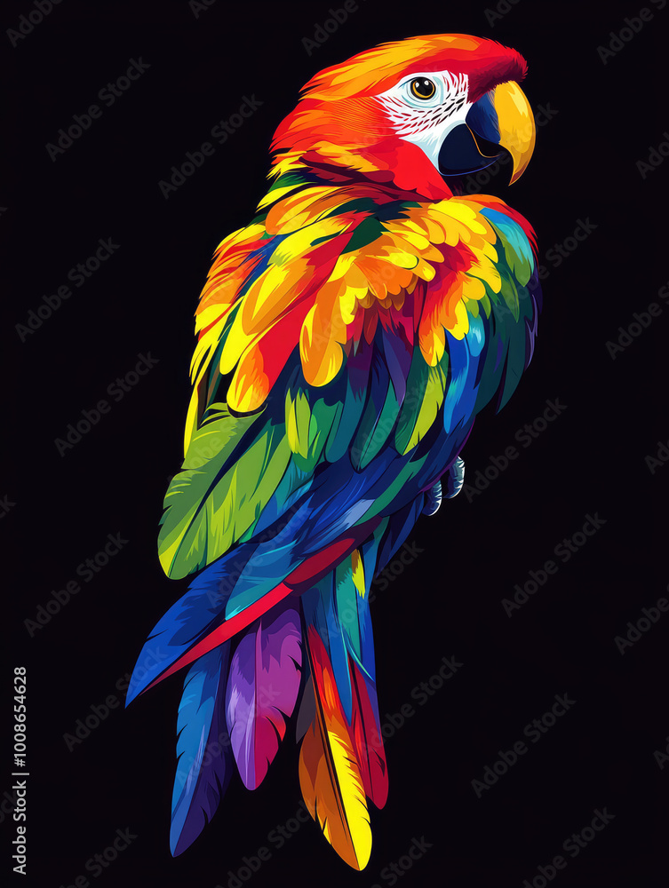 Obraz premium A Parrot With Feathers of Every Color of the Rainbow, Displaying Nature's Vibrant Palette in Full Glory