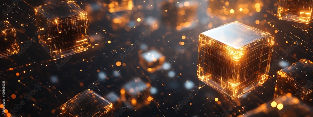 digital background featuring floating cubes arranged in a grid, with data streams flowing between them. digital background featuring floating cubes arranged in a grid, with data streams flowing between them.