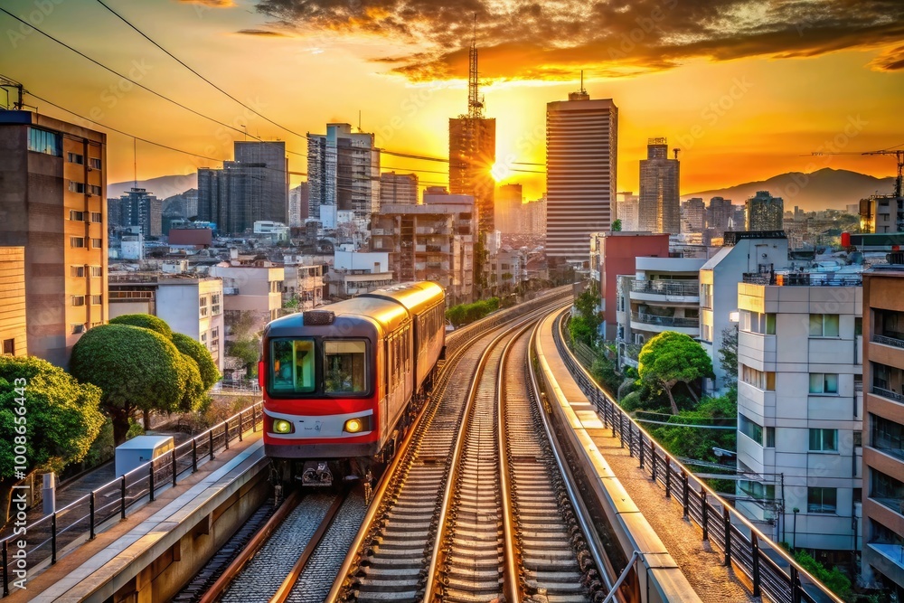 Scenic view of a urban train traveling through a vibrant cityscape during the day in Japan Scenic view of a urban train traveling through a vibrant cityscape during the day in Japan