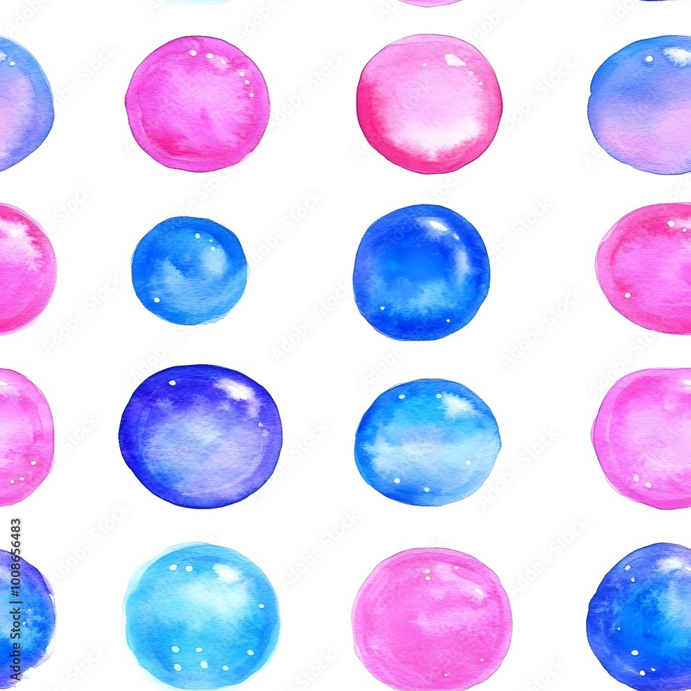 Watercolor Pink and Blue Circles Pattern Watercolor Pink and Blue Circles Pattern