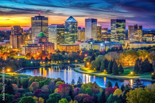 Scenic view of Arlington Virginia with skyline, parks, and historic landmarks under a clear sky