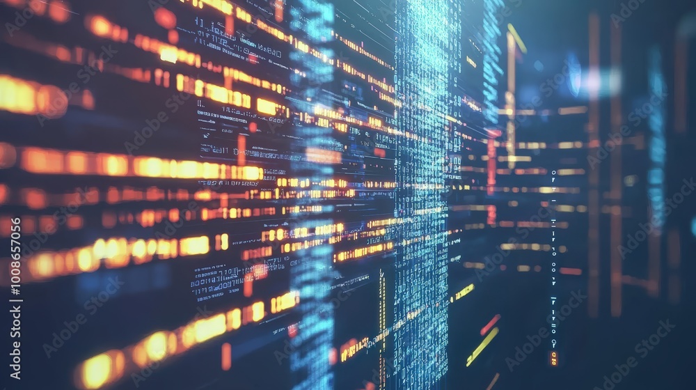 Obraz premium Digital code in blue and orange