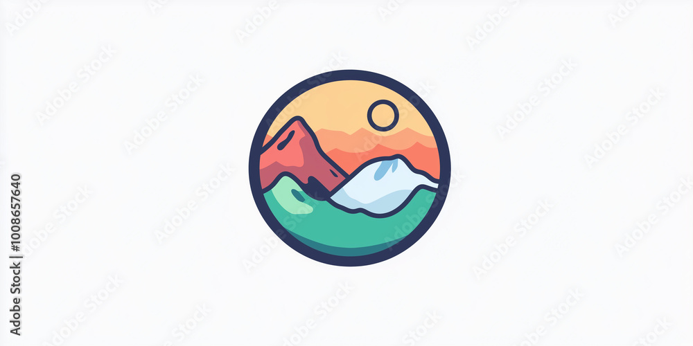 Obraz premium Asia. vector illustration of Asia, mountains, Mount Everest. white flat background. mountains, landscape. environmental friendly. sun over a mountain, sky , colorful image. representation icon logo.