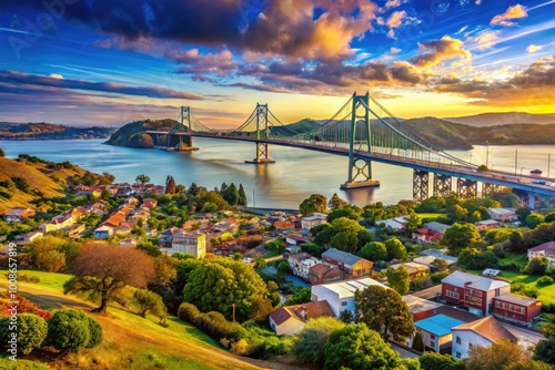 Scenic View of Crockett California with Beautiful Landscape and the Iconic Carquinez Bridge in Sight