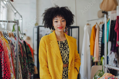 Fashion Businesswoman Arranging New Designs in Bright Studio 