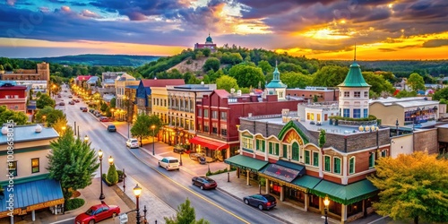 Scenic View of Downtown Branson Missouri Featuring Shops, Restaurants, and Vibrant City Life