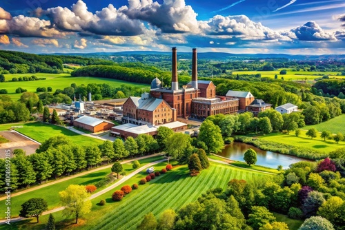 Scenic View of Hershey Pennsylvania's Iconic Chocolate Factory and Lush Green Landscapes
