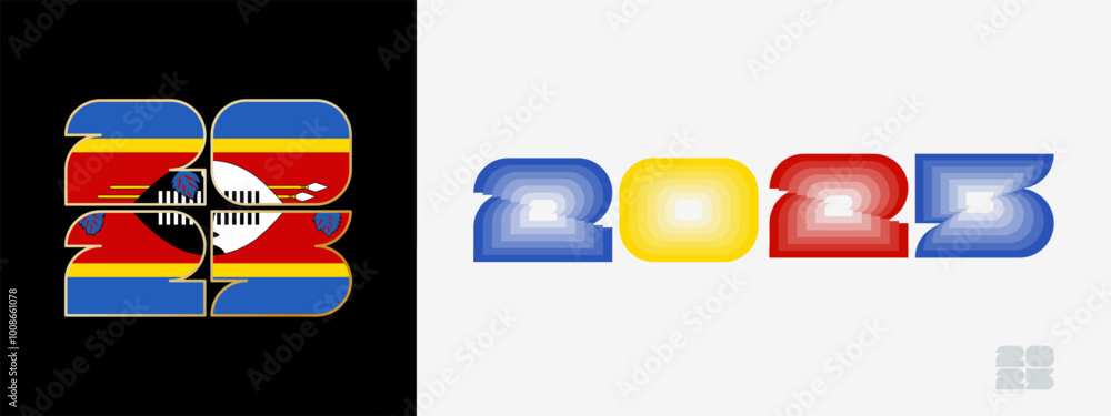 Φωτογραφία Year 2025 with flag of Swaziland and in color palate of Swaziland flag