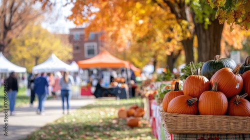 Vibrant Autumn Farmers Market with Pumpkins