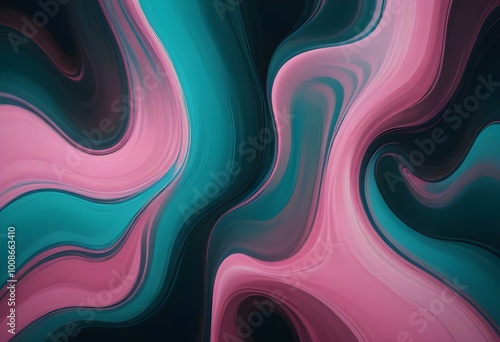 Abstract pink and teal fluid shapes with soft, flowing lines and gradients