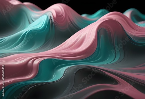 Abstract pink and teal fluid shapes with soft, flowing lines and gradients