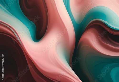 Abstract pink and teal fluid shapes with soft, flowing lines and gradients