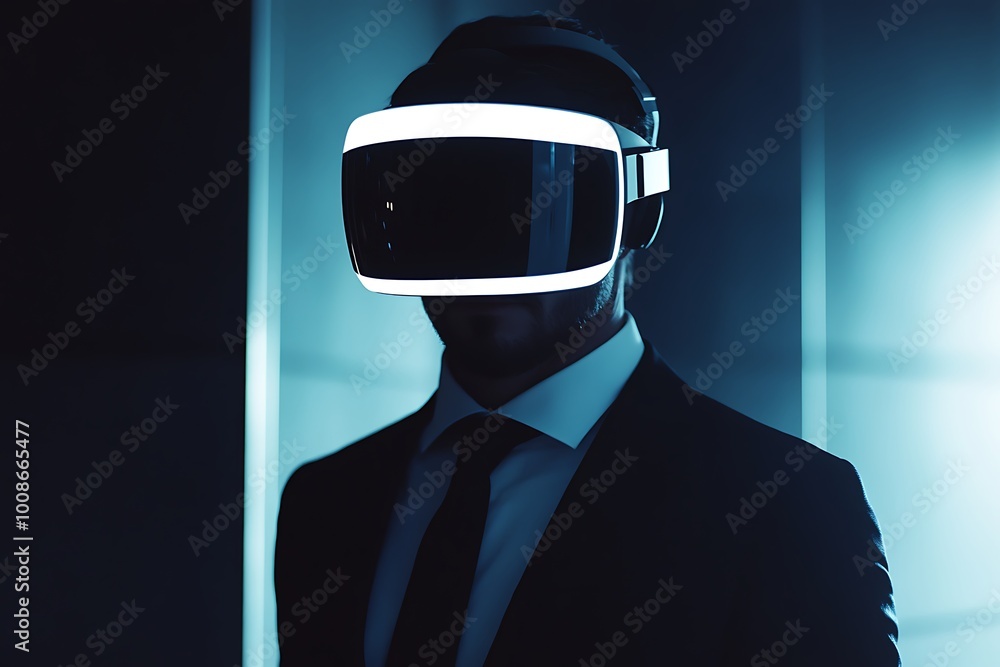 A Man Wearing a VR Headset in a Futuristic Setting A Man Wearing a VR Headset in a Futuristic Setting