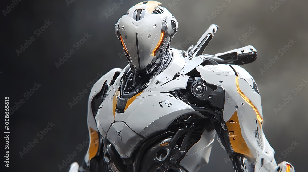 Futuristic mecha figure with sleek armor and complex mechanical systems Futuristic mecha figure with sleek armor and complex mechanical systems