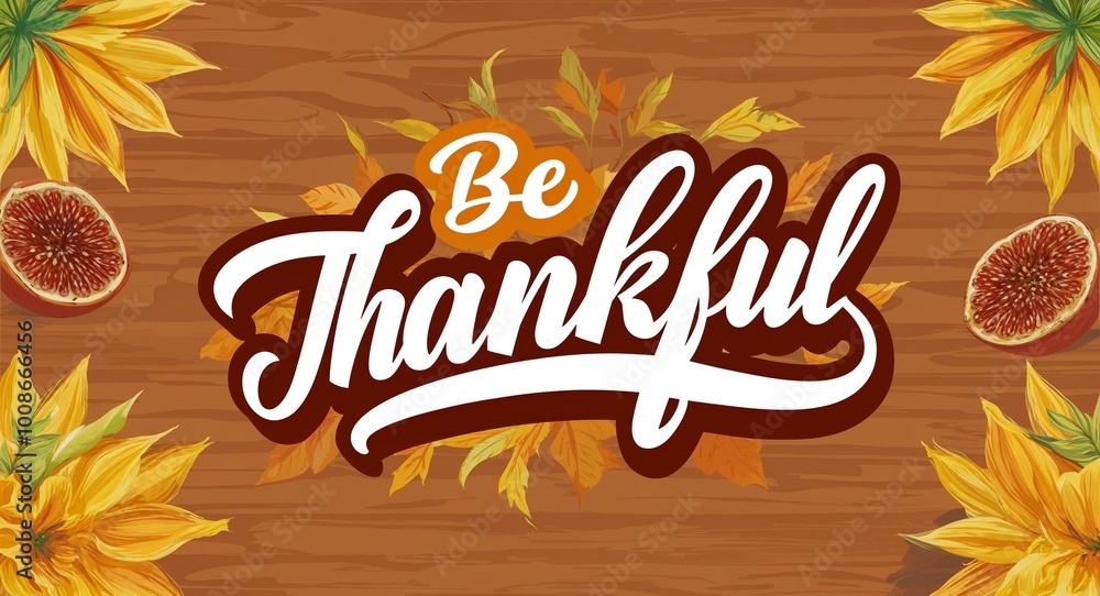 Obraz premium be thankful calligraphic word lettering on summer concept holiday design background