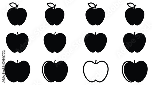 silhouette apple vector set illustration isolated on white artboard