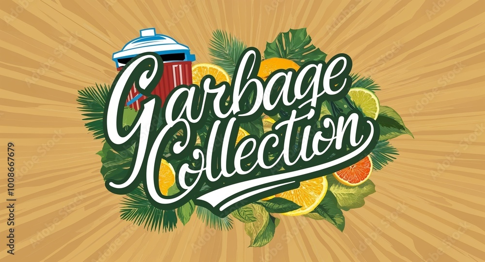 Naklejka premium Garbage collection calligraphic word lettering on summer concept holiday design background